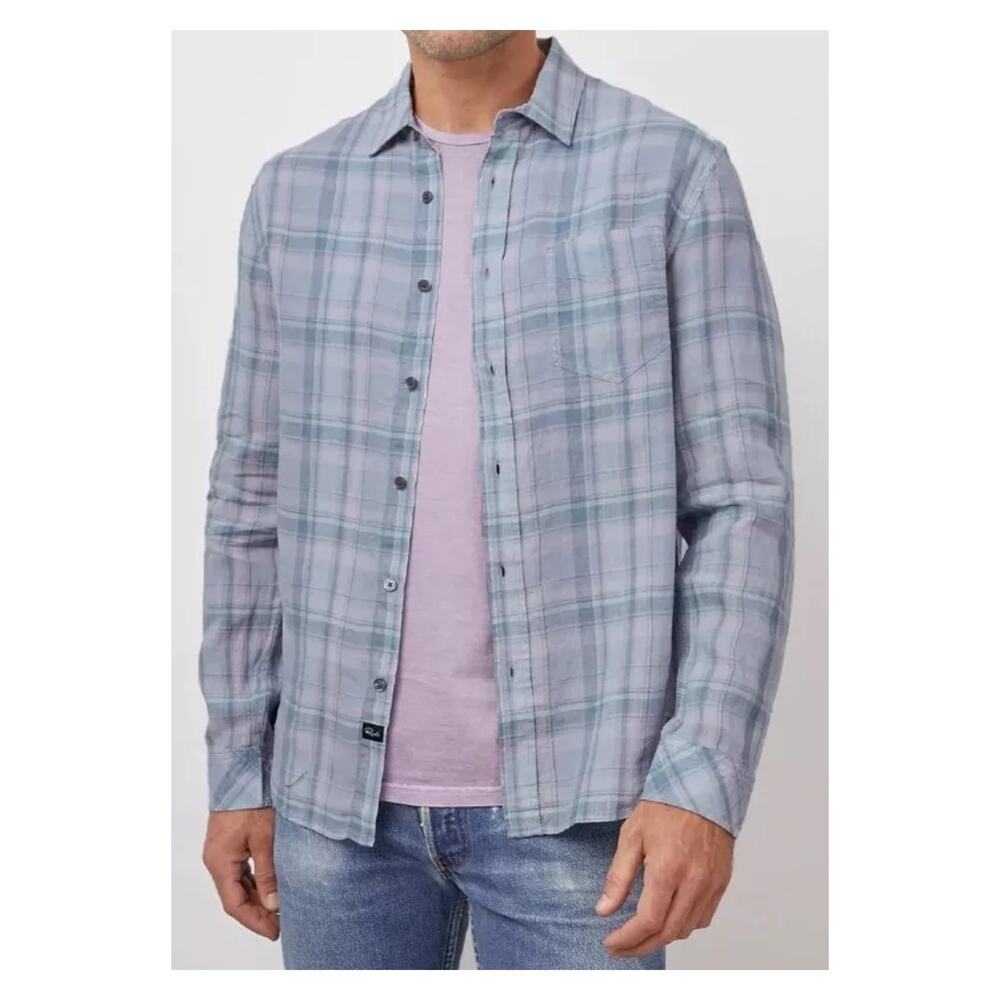 Rails Blue Cerulean Jewel Plaid Linen Button Front Shirt Sz.L NWT